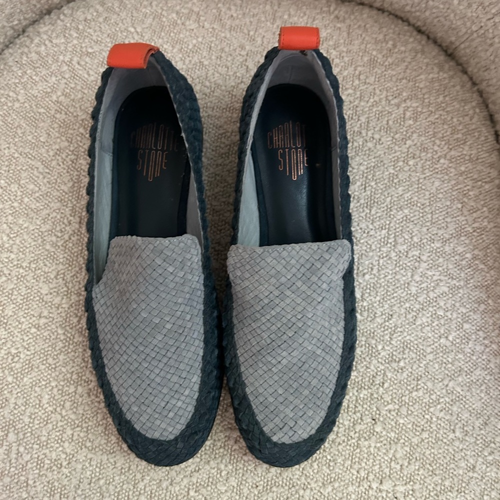Charlotte Stone Navy and Light Blue Woven Loafers